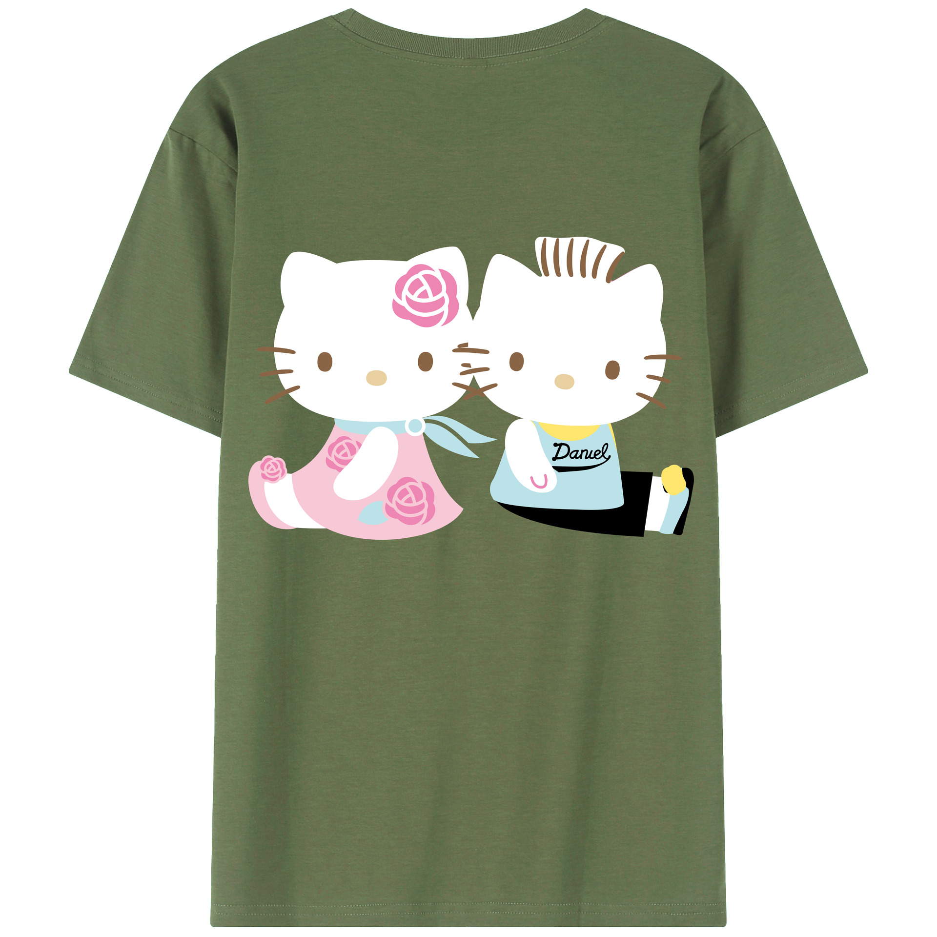 （画像用） Hello Kitty ハローキティ 綿100％ メンズ半袖Tシャツ（バックプリント） 通気性